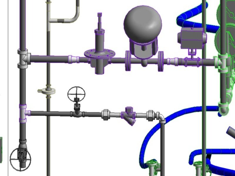 Pressure Regulator Line After Modeling - Fully modeled Y-strainer, drain valve, and lower header